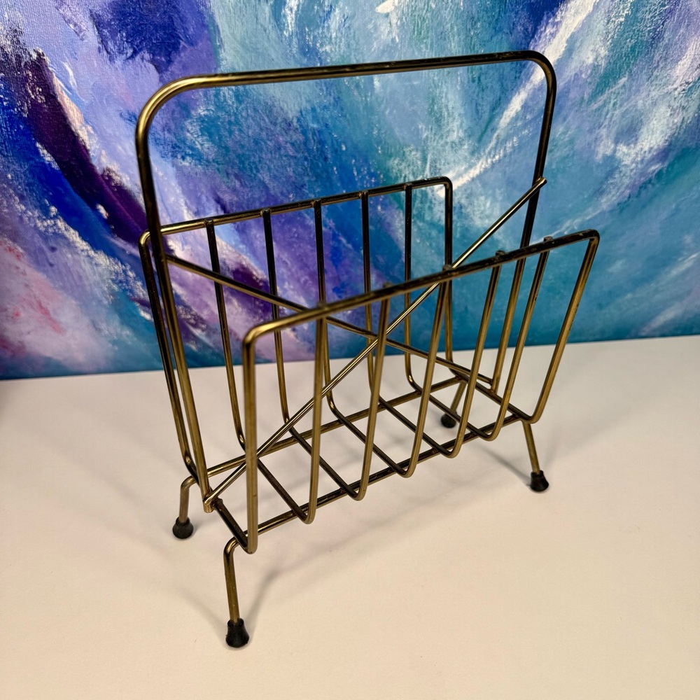 Wire Metal Gold Napkin Holder Letter Rack Media Record Holder Vintage MCM Retro